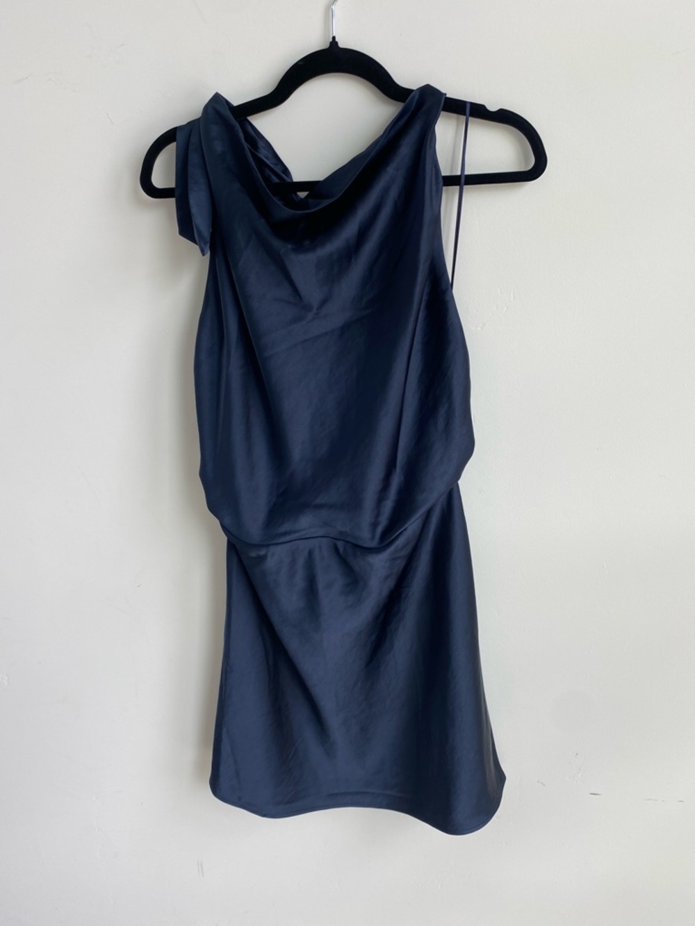 Satin Navy Draped Neck Backless Women’s Dress